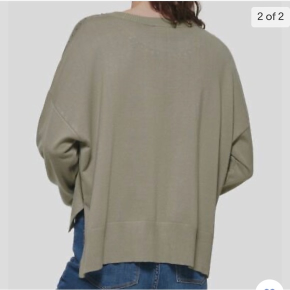 DKNY Women's Green Studded Crewneck Pullover Sweater Sweatshirt Size XL - Picture 2 of 8